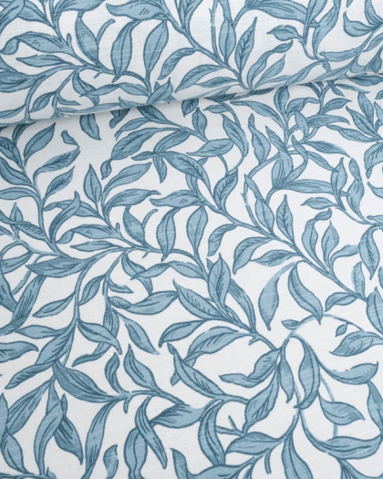 Toile de Coton Motif Feuillage Bleu - Mercerine