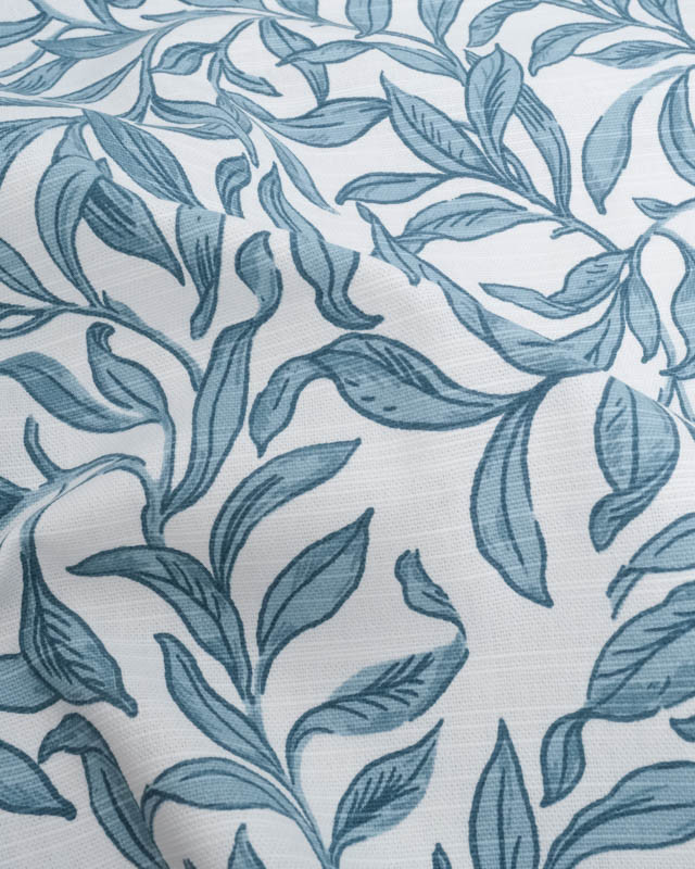 Toile de Coton Motif Feuillage Bleu - Mercerine