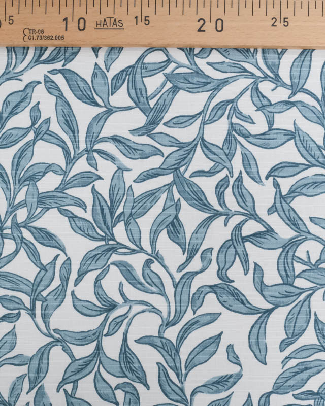 Toile de Coton Motif Feuillage Bleu - Mercerine