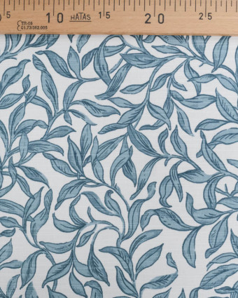 Toile de Coton Motif Feuillage Bleu - Mercerine