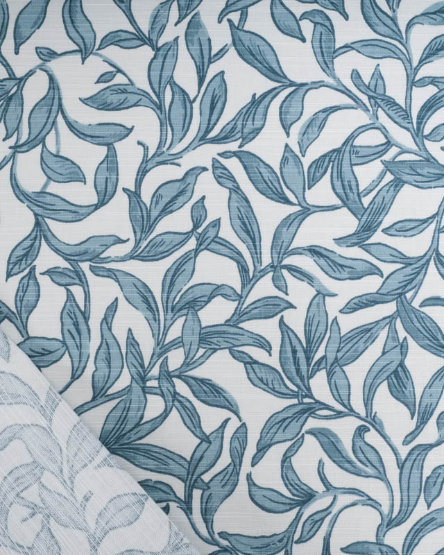 Toile de Coton Motif Feuillage Bleu - Mercerine