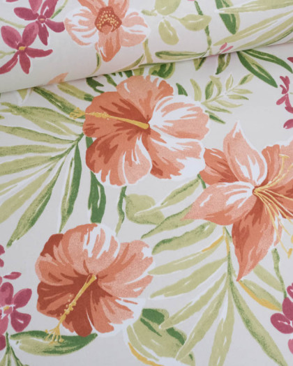 Toile de Coton Fleurs Colorée Fond Greige - Mercerine