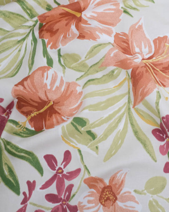 Toile de Coton Fleurs Colorée Fond Greige - Mercerine