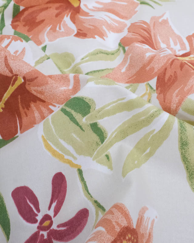 Toile de Coton Fleurs Colorée Fond Greige - Mercerine