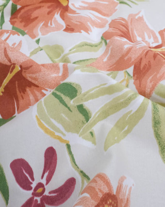Toile de Coton Fleurs Colorée Fond Greige - Mercerine