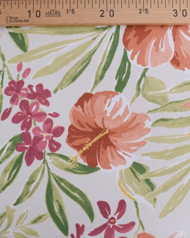 Toile de Coton Fleurs Colorée Fond Greige - Mercerine