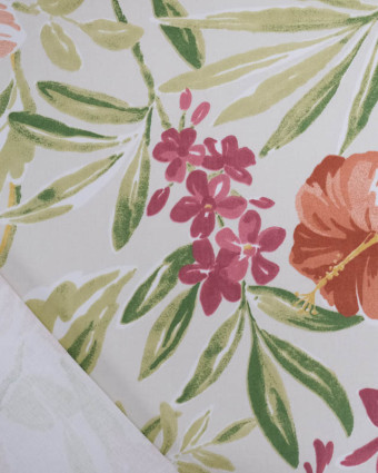 Toile de Coton Fleurs Colorée Fond Greige - Mercerine