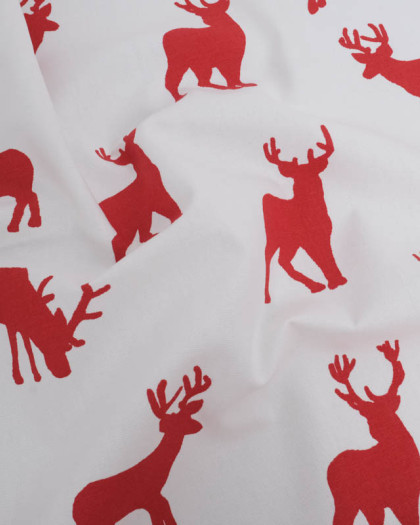 Toile de Coton Motif Rennes Rouges Fond Blanc - Mercerine
