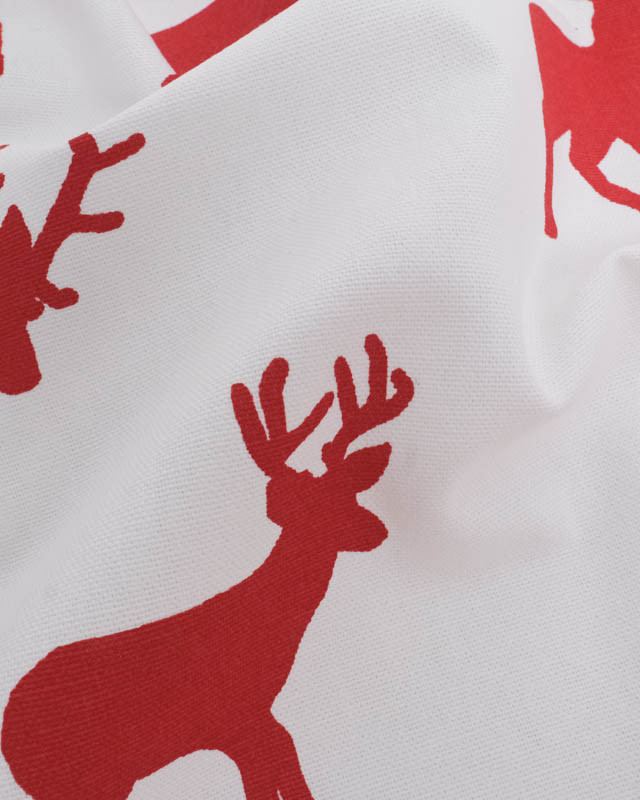 Toile de Coton Motif Rennes Rouges Fond Blanc - Mercerine