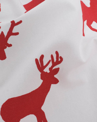 Toile de Coton Motif Rennes Rouges Fond Blanc - Mercerine