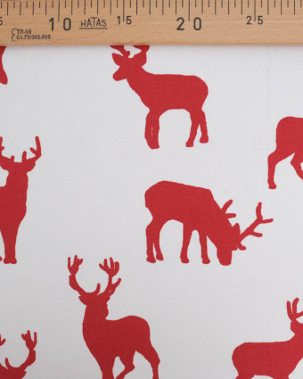 Toile de Coton Motif Rennes Rouges Fond Blanc - Mercerine