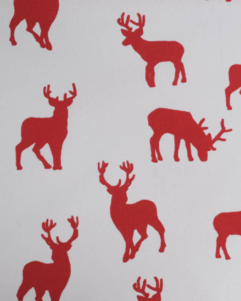 Toile de Coton Motif Rennes Rouges Fond Blanc - Mercerine