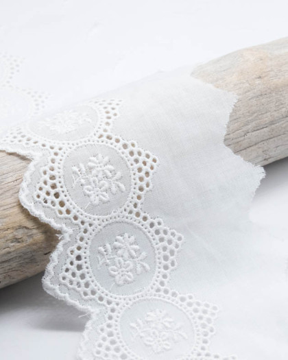 Ruban broderie anglaise blanche 90mm - Mercerine