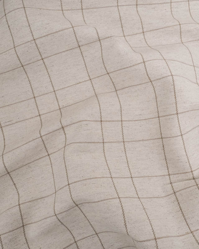 Tissu à Carreaux Grande Largeur Lin et Taupe - Mercerine