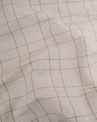 Tissu à Carreaux Grande Largeur Lin et Taupe - Mercerine