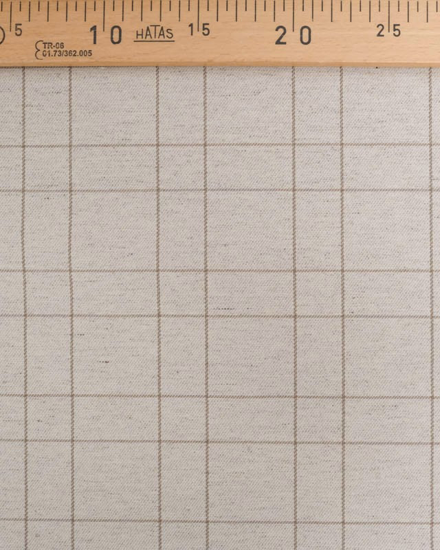 Tissu à Carreaux Grande Largeur Lin et Taupe - Mercerine