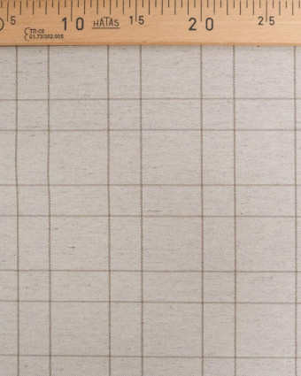 Tissu à Carreaux Grande Largeur Lin et Taupe - Mercerine
