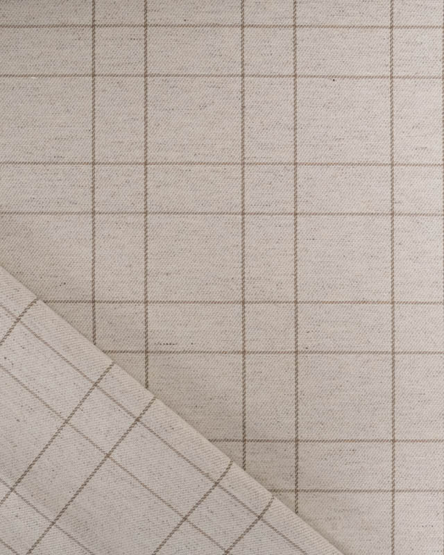 Tissu à Carreaux Grande Largeur Lin et Taupe - Mercerine