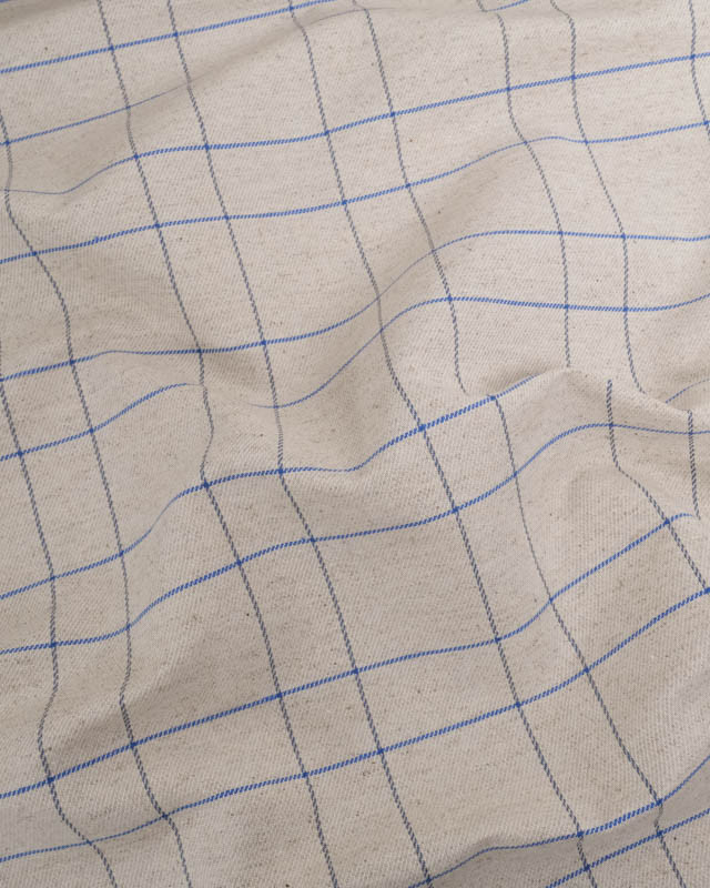 Tissu à Carreaux Grande Largeur Lin et Bleu Royal - Mercerine