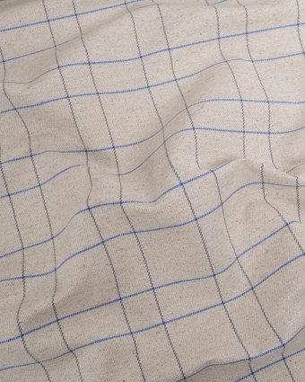 Tissu à Carreaux Grande Largeur Lin et Bleu Royal - Mercerine