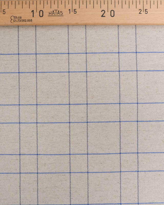 Tissu à Carreaux Grande Largeur Lin et Bleu Royal - Mercerine