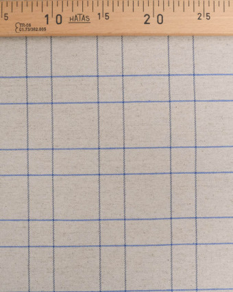 Tissu à Carreaux Grande Largeur Lin et Bleu Royal - Mercerine