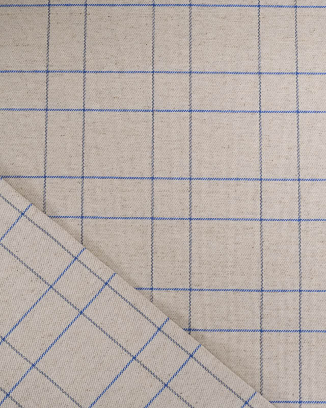 Tissu à Carreaux Grande Largeur Lin et Bleu Royal - Mercerine