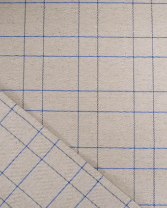 Tissu à Carreaux Grande Largeur Lin et Bleu Royal - Mercerine