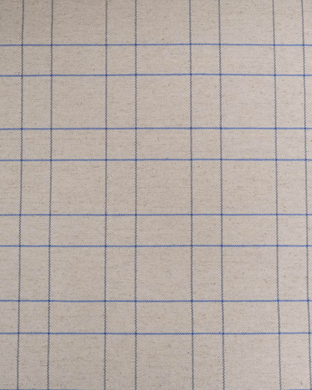 Tissu à Carreaux Grande Largeur Lin et Bleu Royal - Mercerine