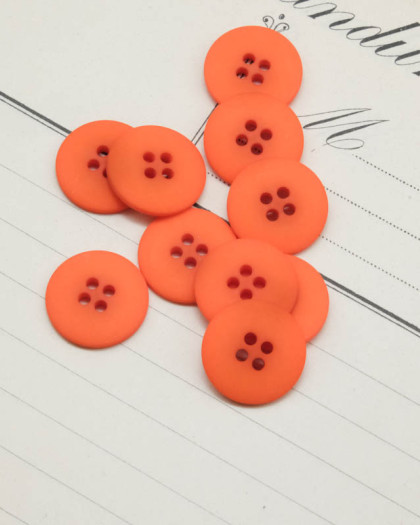 Bouton polyester mat 4 trous orange 15mm - Mercerine
