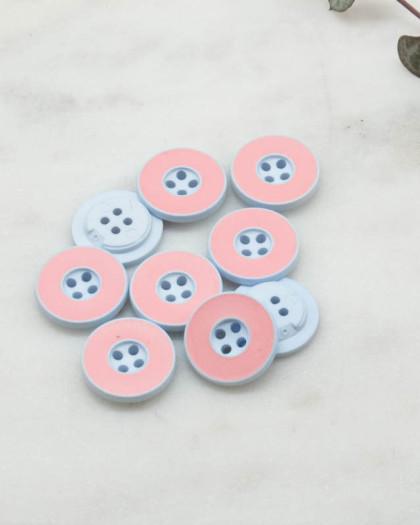 Bouton fantaisie disque coloré rose 4 trous 12mm - Mercerine