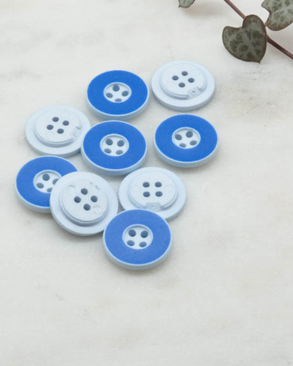 Bouton fantaisie disque coloré bleu roi 4 trous 12mm - Mercerine