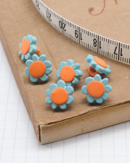 Bouton fleur bleu et orange à pied 12mm - Mercerine