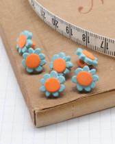 Bouton fleur bleu et orange à pied 12mm