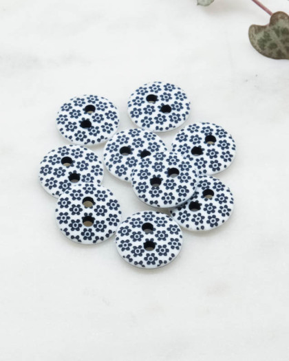 Bouton motif fleur bleu marine 12mm - Mercerine