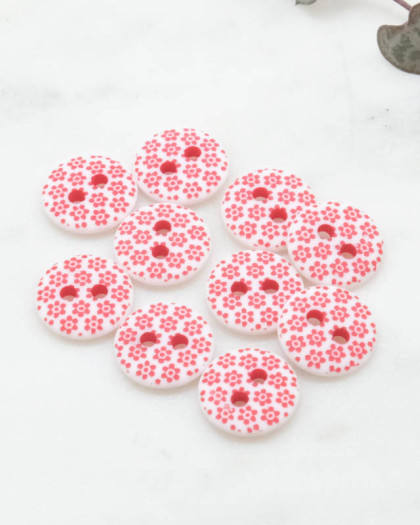 Bouton fantaisie à coudre : motif fleur rouge 12mm - Mercerine