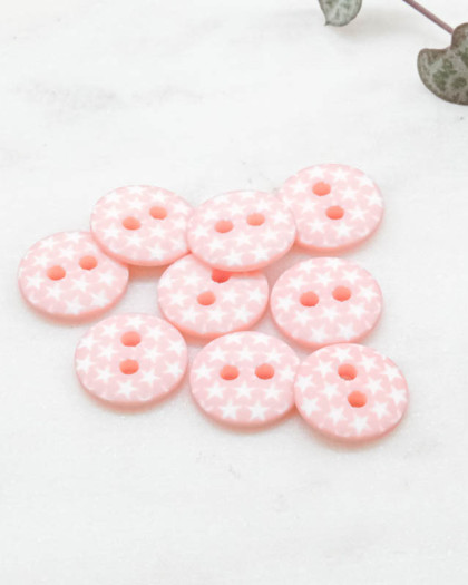Bouton motif étoile rose 2 trous 12mm - Mercerine