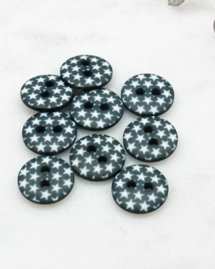 Bouton motif étoile vert canard 2 trous 12mm - Mercerine
