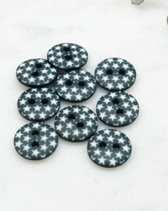 Bouton motif étoile vert canard 2 trous 12mm - Mercerine