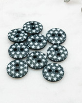 Bouton motif étoile vert canard 2 trous 12mm