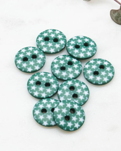 Bouton fantaisie motif étoile vert 2 trous 12mm - Mercerine