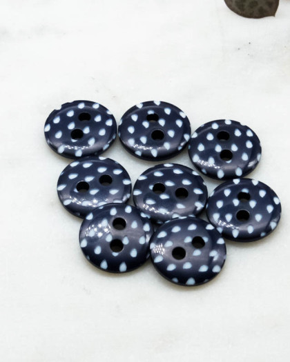 Bouton motif goutte bleu 2 trous 12mm - Mercerine