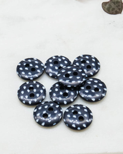 Bouton motif goutte bleu marine 2 trous 12mm