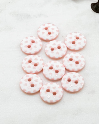 Bouton motif cœur rose 2 trous 12mm - Mercerine