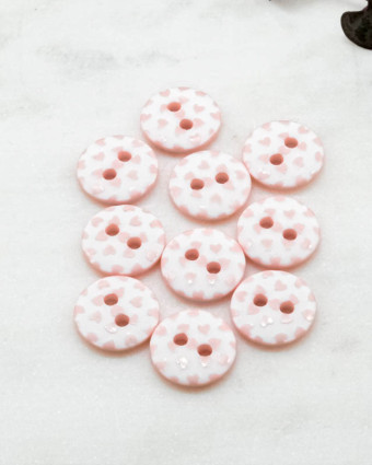 Bouton motif cœur rose 2 trous 12mm - Mercerine