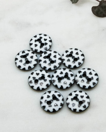 Bouton motif cœur noir 2 trous 12mm - Mercerine
