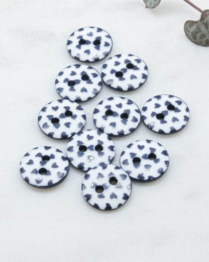 Bouton motif cœur bleu 2 trous 12mm - Mercerine