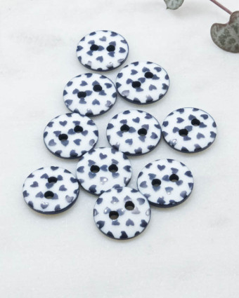 Bouton motif cœur bleu 2 trous 12mm - Mercerine
