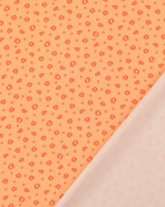 Tissu Velours Milleraies Pêche Petites Fleurs  - Mercerine