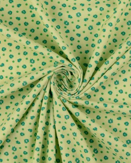 Tissu Velours Milleraies Vert Pistache Petites Fleurs - Mercerine